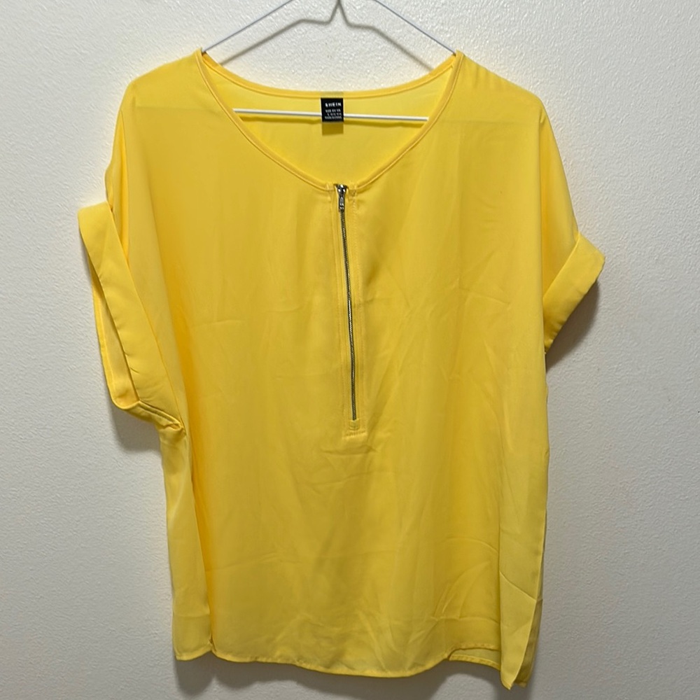 Yellow V-Neck Zip Top